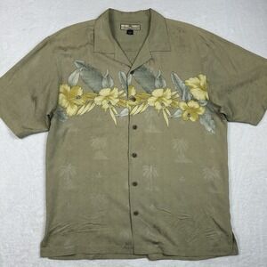 Tommy Bahama 100% Silk Hawaiian Camp Shirt Men's Size Medium Beige Floral
